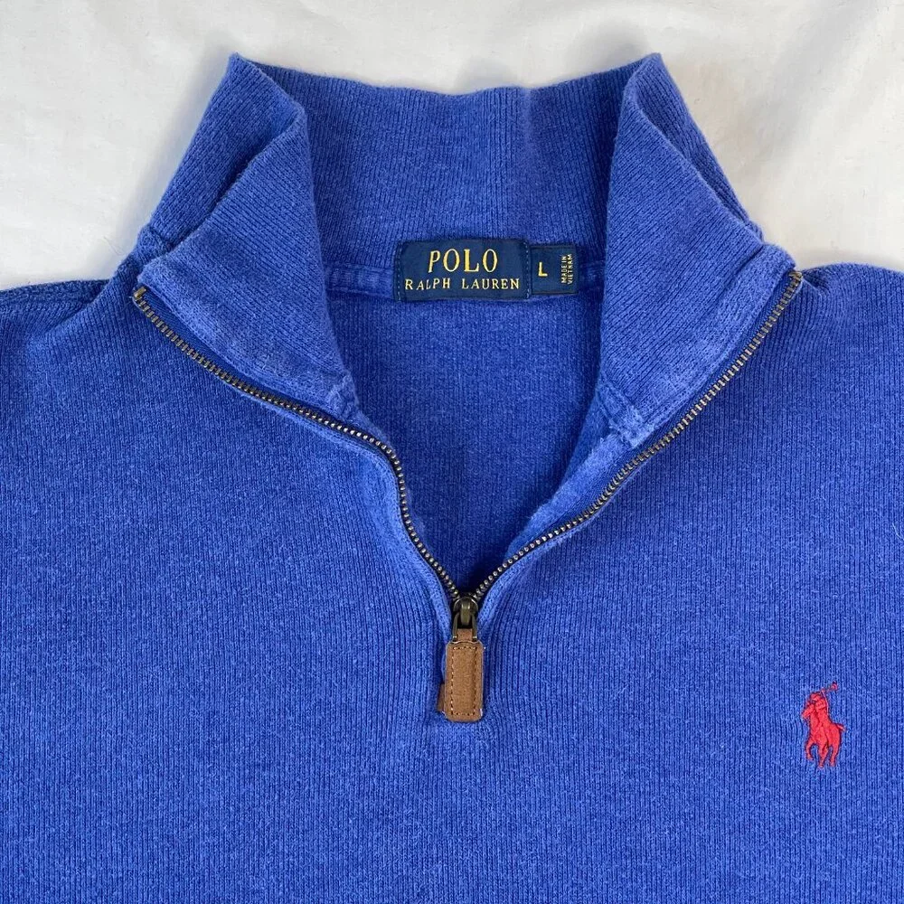 Polo Ralph Lauren Quarter Zip Sweater Men's Size Large 100% Cotton Blue Red